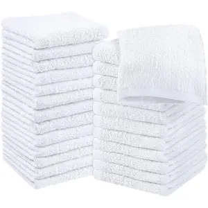 Cotton Washclothes Set - 100% Ring Spun Cotton, Premium Quality Flannel Face Cloths, Highly Absorbent and Soft Feel Fingertip Towels (24 Pack, White)