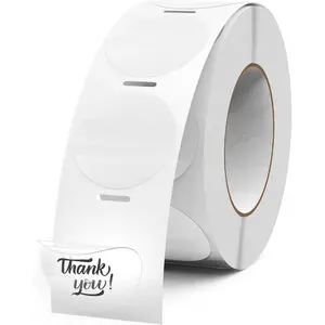Clear Thermal Labels Round Vinyl 1 Inch Transparent Direct Printer Stickers Label Circle Self Adhesive   Roll for  Office Business QR Code Seal DIY Logo 500 count