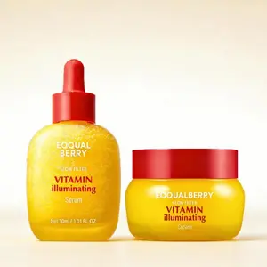 EQQUALBERRY Vitamin C Serum & Cream Set | Fade Dark Spots, Brighten Skin | Niacinamide + Ceramides for Glowy, Lightweight Hydration