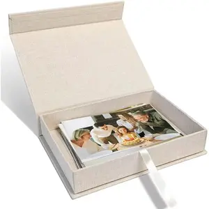 5x7 Archival Photo Storage Box with Lid - Stackable Memory Keepsake Organizer for Photos, ,  & Scrapbooking Supplies Beige