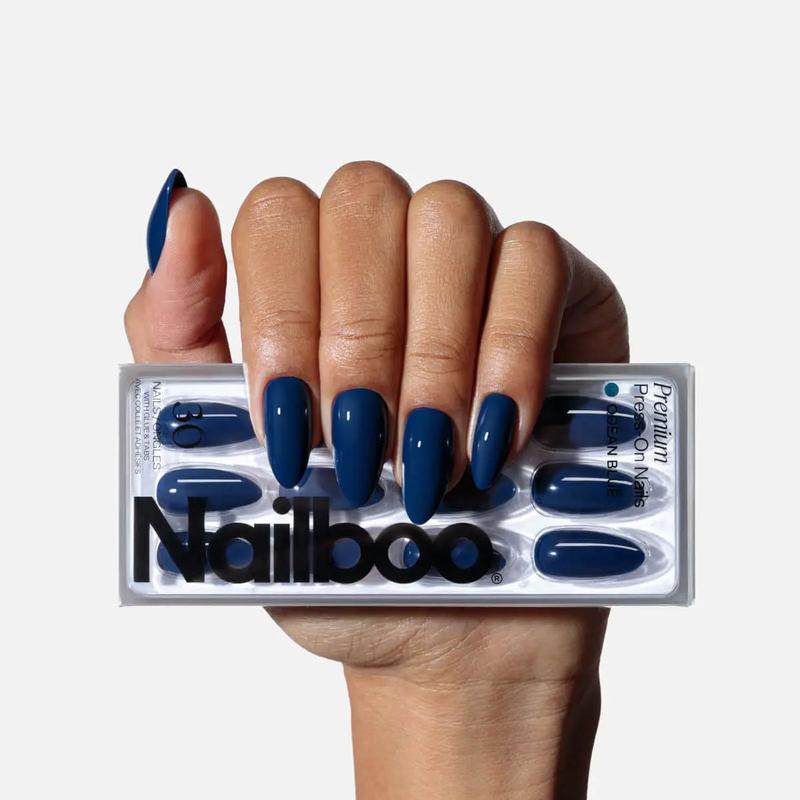 Ocean Blue Press On Almond Shape - Nailboo Premium Press-On Nails - Ultimate Flex-Comfort Nail Thickness