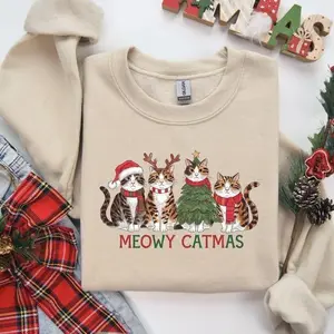 (Sale Off Up To 50%) Cat Christmas Sweatshirt, Cat Lover Christmas Shirt, Meowy Christmas Shirt, Christmas Cat Mom Sweater, Catmas Gift for Christmas, Cat Shirts, Full Color, For Men, For Women, Casual, Classic Fashion, Tee Print