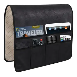 HAOMAIJIA Anti Slip Sofa Armrest Organizer Arm Chair Bedside Caddy Storage Organizer For Recliner Couch With 6 Pockets For Cell Phone Tv Remote Control Magazines (black)