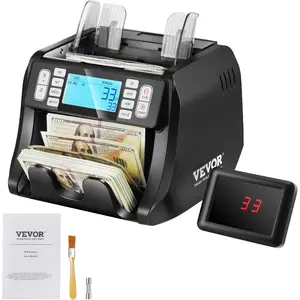 VEVOR Money Counter with UV, MG, IR, DD Detection for USD EUR, Plus Addition Batch Capabilities, Big LCD External Display Included