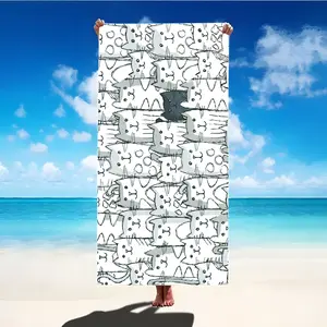FRANALA Cat Beach Towel, Sport-Print Quick-Dry Towel, Sand-Repellent Swimming Beach Towel,