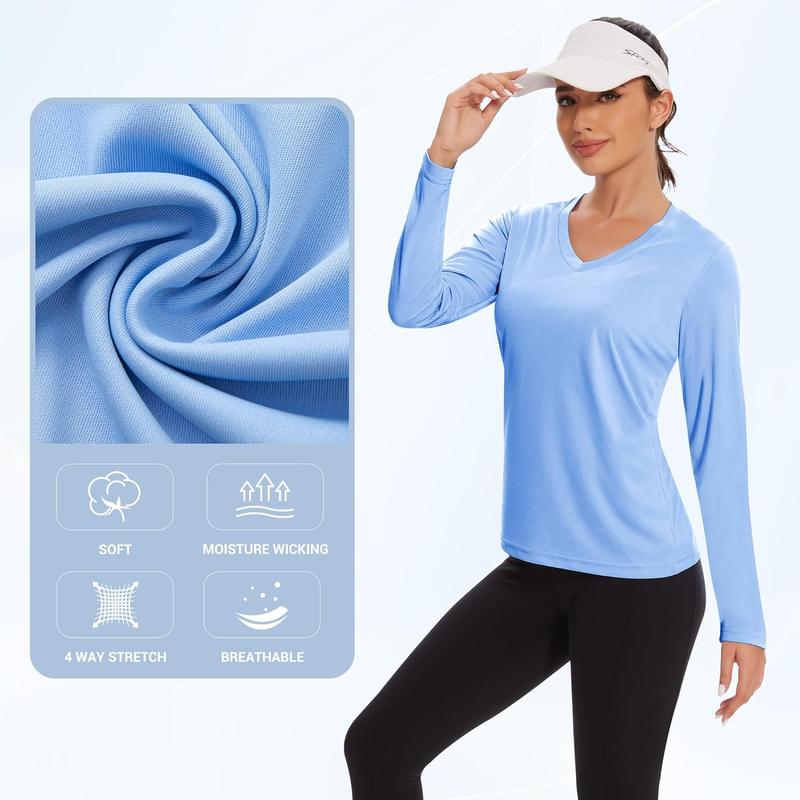 Womens Long Sleeve Workout Tops Moisture Wicking Athletic Shirts Running Quick Dry V Neck T Shirts for Women