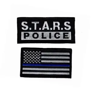 Stars Police Law Enforcement Thin Blue Line USA Flag Hook Patch (Bundle STL1)