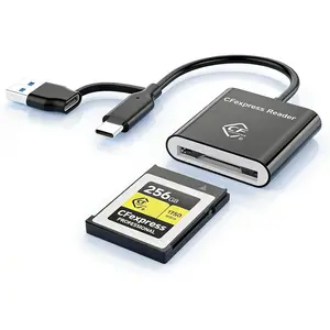 CFexpress Type B Card Reader with USB 3.2 (Gen 2) 10Gbps, USB-C&USB-A 2-in-1 Type B CFexpress Adapter, Compatible with Windows//Linux/Android, for  17/16/15, Laptops, Tablets, Smartphones