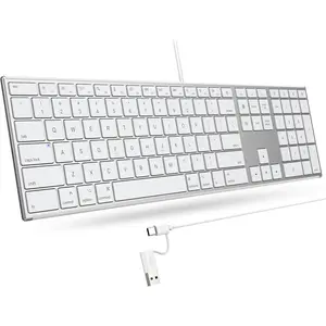 Wired Keyboard for , Ultra-Slim Silent Keyboard with USB & Type-C Dual Interface, Full Size with Numeric Keypad, Compatible with  MacBook Pro/Air iMac Pro/mini