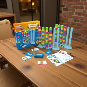 Color Stack Challenge Game Set, Fast-Paced Color Matching Puzzle, Includes 2 Stands, 50 Cards, 80 Rings, Perfect for Family Fun Nights