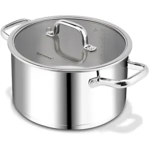 6 Quart Stainless Steel Stockpot, Tri-Ply Base Large Pot for Cooking with Lid for Soup, Pasta, Vegetable, Induction Cooking Pot for  Stoves, Oven & Dishwasher Safe