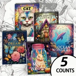 Spiral Notebook, 5 Counts/set Colorful Butterfly & Magic Wish & Ocean Wonder Pattern Notebook, Art Supplies for Meditation & Relaxation, Coloring Book