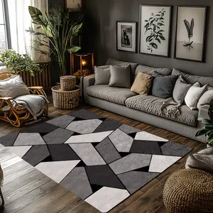 Modern Geometric Triangle Patchwork Crystal Velvet Area Rug Black Grey White Non‑Slip Minimalist Living Room Rug#GeometricPatchworkRug #TriangleRug #MinimalistHomeDecor #BlackGreyWhiteCarpet #CrystalVelvetRug