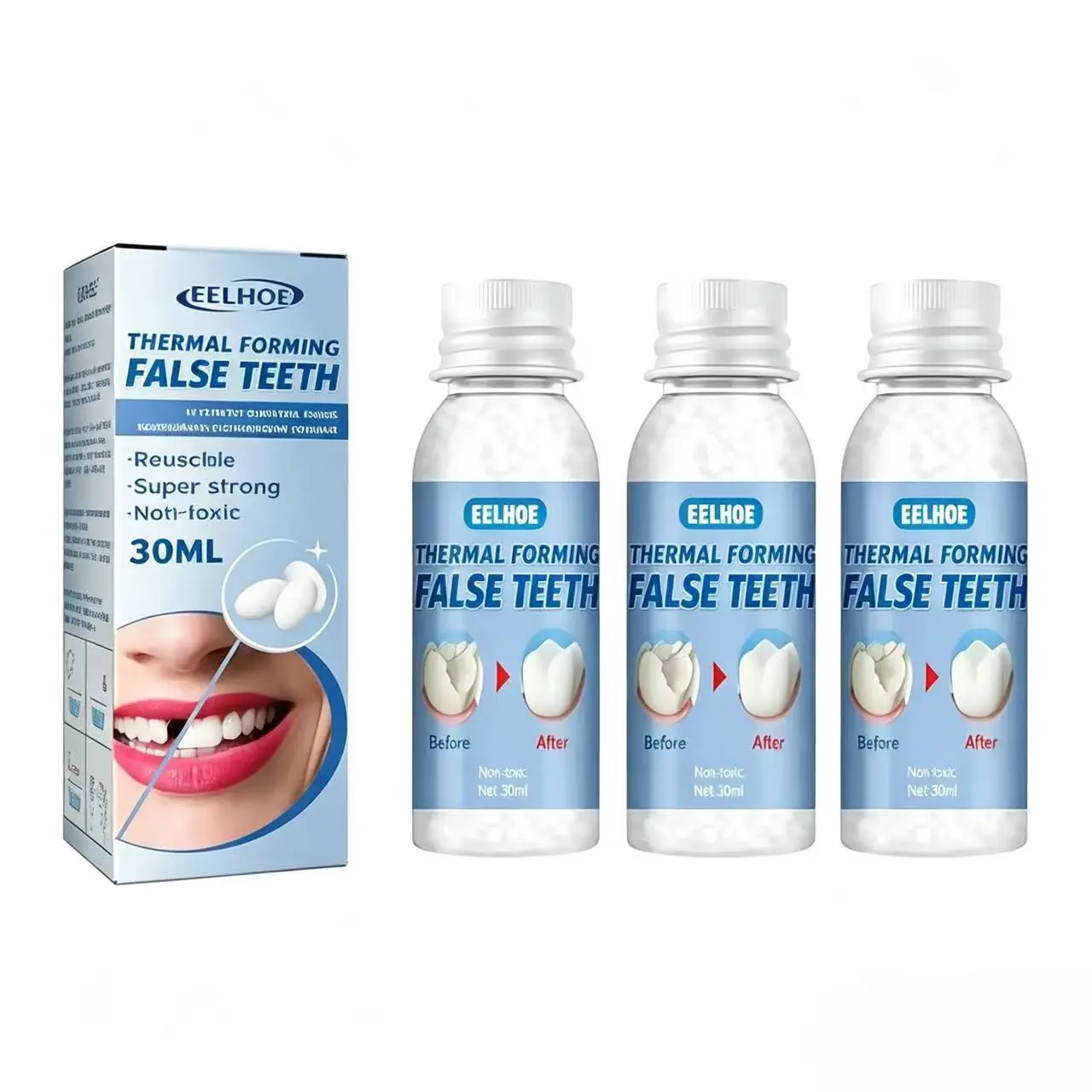 EELHOE Moldable Dental Gel Dentures Temporary Fillings Cavities and Teeth Fillings Temporary Tooth Filling Denture Kit Oral false tooth fake mouldable denture