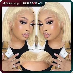 Blonde Glueless Wig Human Hair Short Bob Glueless Highlight Ombre Pre Plucked Pre Cut 10 Inch Bob 5x7 Glueless Lace Closure Wig Wear and Go Wig Glueless Wig  for Women Human Hair 180% Density