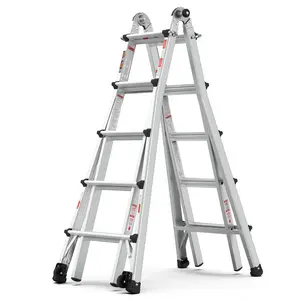 Aluminum Multi-Position Ladder with Wheels, Large Rubber Feet and Non-slip Steps 300 lbs Weight Rating, 22 FT