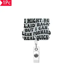 English Letter Pattern Retractable Badge Reel, Acrylic Name Badge Holder for Nurses, Office Workers, Volunteers and More, Retractable Badge Holders