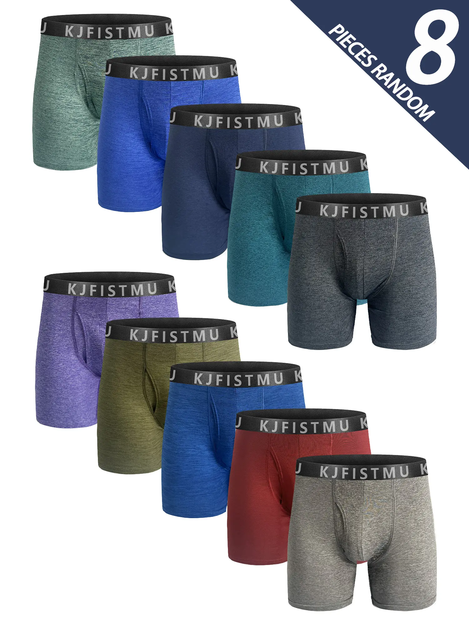 KJFISTMU Solid Color Boxer Briefs 8-Pack | Ultra-Soft & Breathable with Functional Fly Opening – Perfect for Work, Gym & Daily Wear Stylish Man Fabric Polyester