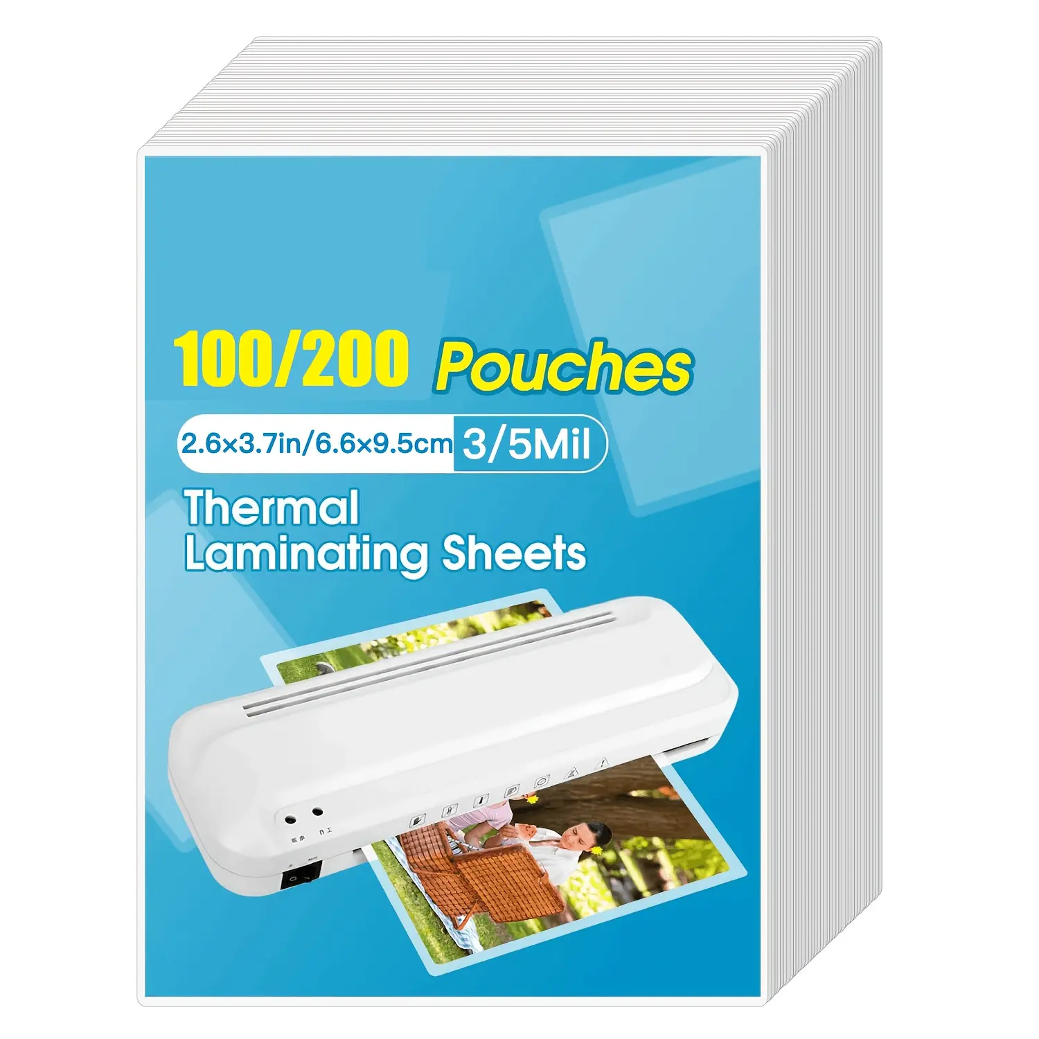 Thermal Laminating Sheets Bulk Pack - 100/200 Pcs, 3/5 mm Thick, PPO-Free Transparent Heavy-Duty Pouches, 2.6*3.7 Inches, for Laminators, ID Badges, Business Cards, Bookmarks, Labels, Small Tags, Compatible with All Laminator Machines