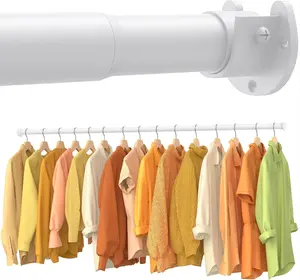 2 Pack Closet Rods for Hanging Clothes,17-84 Inch No-Cut Stepless Adjustable Closet Rod, 1.3 Inch Heavy Duty Metal Closet Hanging Rod with Brackets, White Closet Bar for Closet, Laundry Room, RV