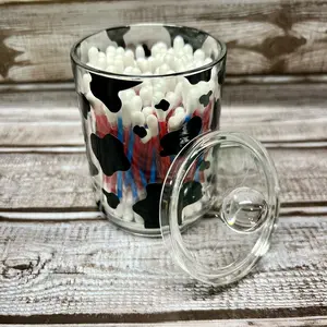 Cow Print Plastic Jar | Cow Print Plastic Container | Plastic Container with Lid | Bathroom Jars Q-Tips