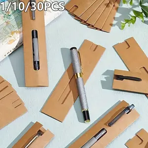 Kraft Paper Pen Holder, Single Pen Packaging, Music Theme Solid Pattern, Office Supplies, Decorative Box with Window, Pen Case