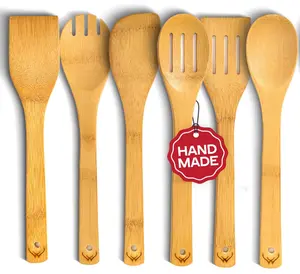 Premium Wooden Spoons for Cooking set of 6, Safe for Nonstick Pans