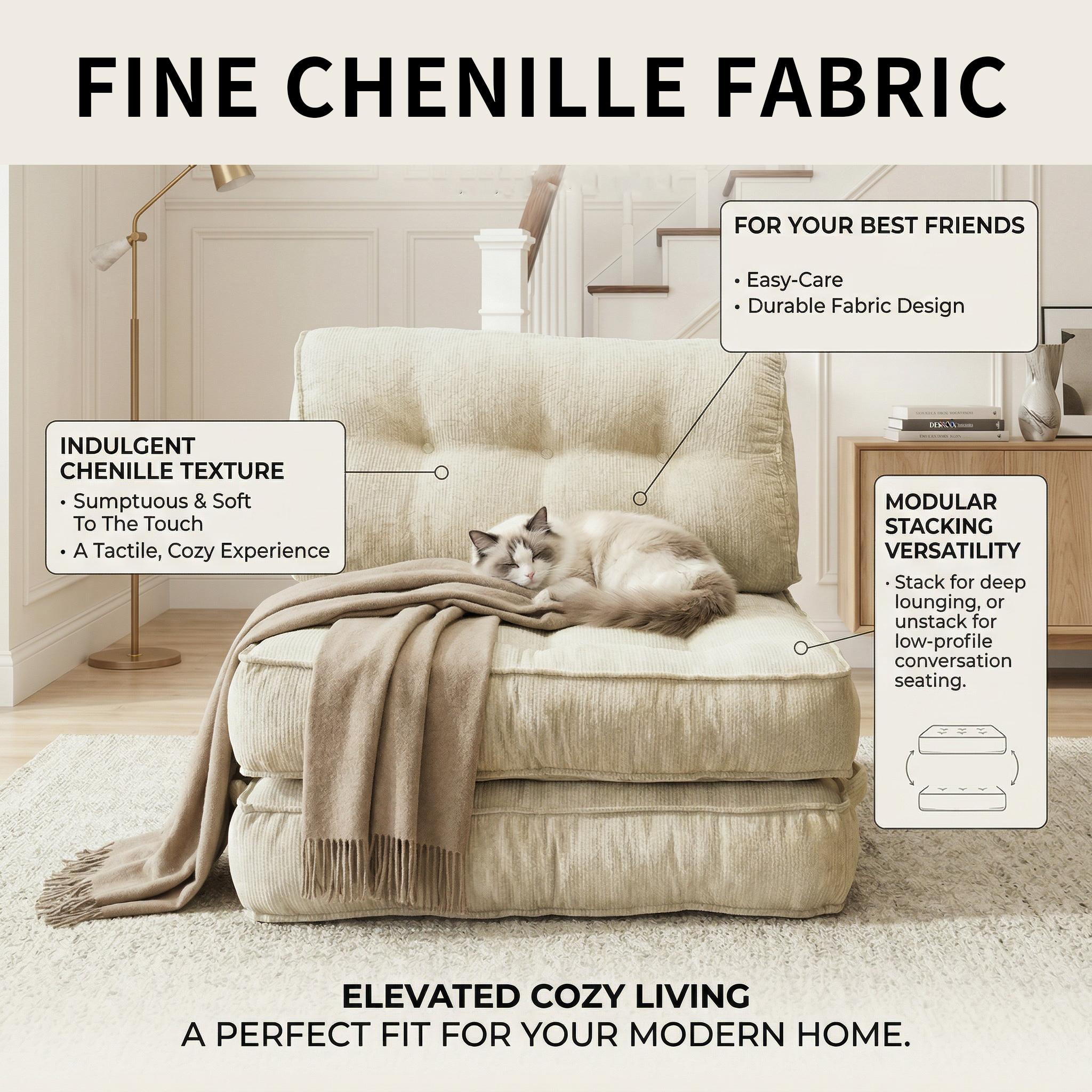 Single lazy sofa, small folding sofa bed with soft package for deep seat wrapping, boneless sofa in living room and bedroom, no need for assembly