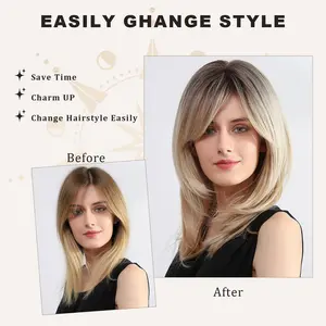 Gradient Golden Figure-eight Bangs High-temperature Silk Rose Mesh Wig Cap for Women