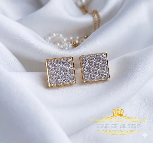King of Blings-925 Sterling Silver 0.33ct Diamond Real For Women's & Men's Yellow Stud Earrings