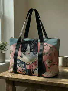 Cat Print Handbag, Large Capacity Travel Luggage Bag, Portable Overnight Bag, Fashion Travel Bag, Yoga Training Bag with Shoe Storage