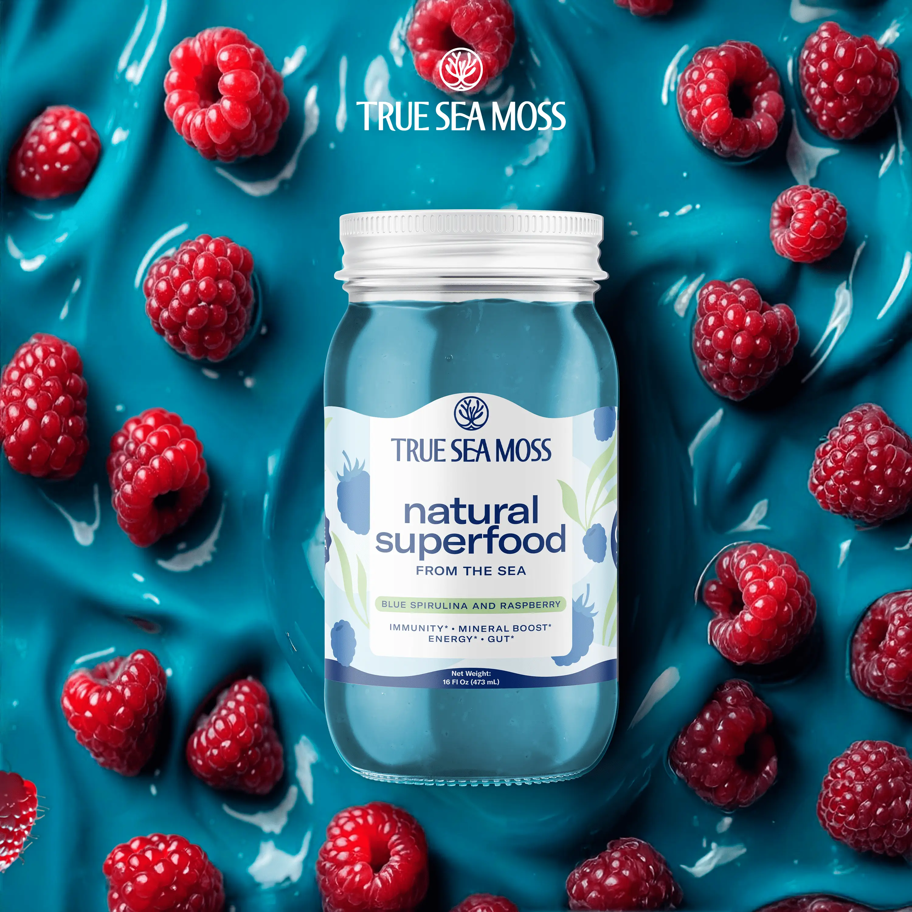 TrueSeaMoss Blue Spirulina and Raspberry Irish Sea Moss Gel – Rich in Minerals &...