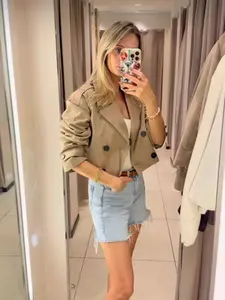 Trendy Fashion Casual Double-Breasted Short Coat Loose, Stylish Women's Outerwear, Perfect for Daily Wear, Comfortable and Trendy Design, Womenswear
