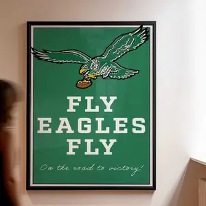 Fly Eagles Fly Poster Print, Retro 1990s Philly Football Logo Art, Vintage Team Wall Decor, Classic Sports Fan Artwork UNFRAMED