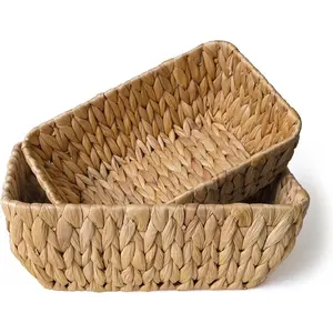 Small Wicker Baskets For Storage,Woven Basket For Organizing,  Water Hyacinth Decorative Basket, Empty  Baskets,2 Pack