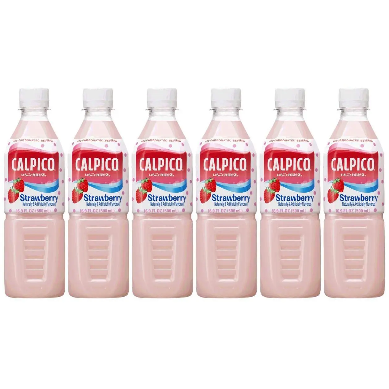 CALPICO Strawberry Fruit Lactic Acid Drink, Sweet Flavor, Creamy & Refreshing Non-Carbonated Japanese Beverage, 16.9 Fl oz (Pack of 6)