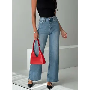 Henesey High Rise Straight Leg Jeans Mid Blue Wash