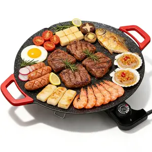 Portable Electric Comal Indoor Smokeless Korean BBQ Grill Non-stick Griddle for Tortillas Adjustable Temp Control Ideal for Indoor Cooking parrilla electrica Temperature Skillet Pan