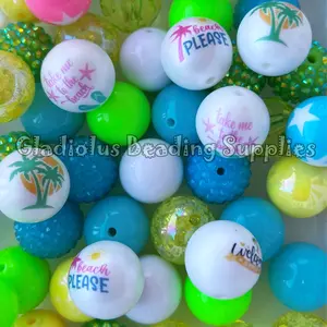 50 Qty 20mm Beads, Summer Beads Craft, Colorful Beads, Summer Theme, Acrylic, Chunky size, Round, Gumball, Mixed, Take me to the beach