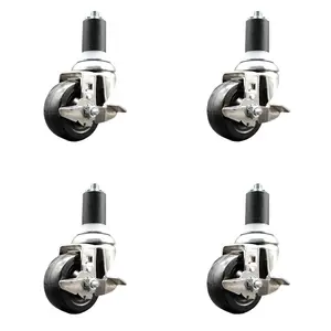 Service Caster SCC-SS316EX20S3514-SRS-TLB-158-4 Soft Rubber Swivel Stem Caster with 3.5 in. Caster Wheels 1.63 in. Expanding Stems 316 Stainless Steel Casters - Set of 4