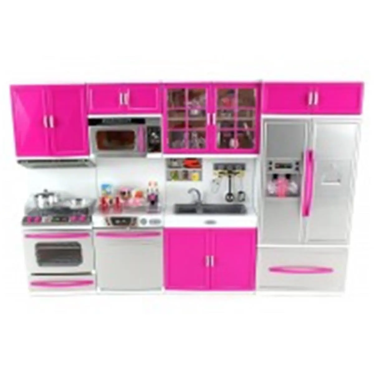 212 MAIN Small Animal Toddler Kids Kitchen Play Set - Battery-Operated Modern Light-Up Sound Pretend Cooking Set with Accessories: Refrigerator, Stove, Sink, Microwave (batteries not included)