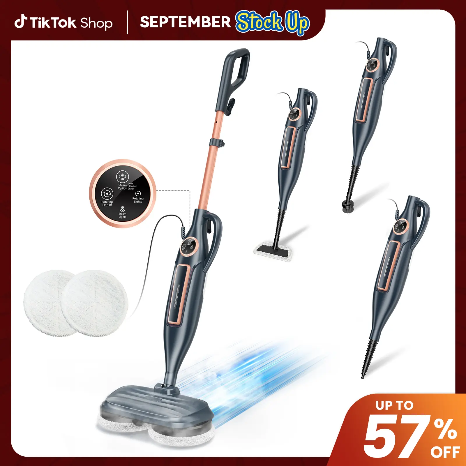 [StockUp]DEVOAC 10-in-1 Electric Steam Mop with Detachable Handheld Steamer Lightweight for Walls Floors,Tiles Tackles Grease&Sticky Messes,Steam Cleaner For House, Multi-Accessories Portable Cleaning[SummerWins], Floor Cleaning Tool, Multifunction F