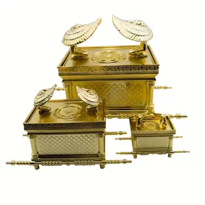 Senchoy Golden-Plated Ark of the Covenant Figurine with Ten Commandments Aaron's Rod & Manna Handcrafted Religious Decorative Trinket Box for Collectors