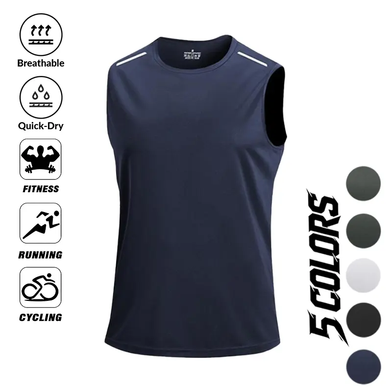 Men's Summer Icy Breathable Mesh Sleeveless Tank Top - Quick-Dry Athletic Vest with Reflective Shoulder Strips for Running, Gym Training