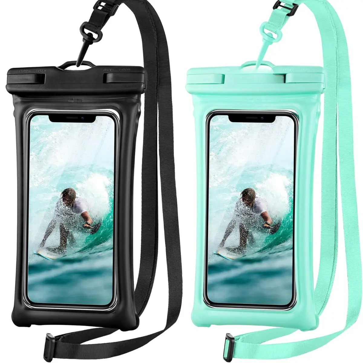 [Floatable] Floating Universal IPX8 Waterproof Phone Case 2 Pack-Up to 7.0",Adjustable Lanyard Phone Pouch,Cellphone Dry Bags for Vacation Beach Pool Kayak Cruise Travel Essentials（Black+Green）