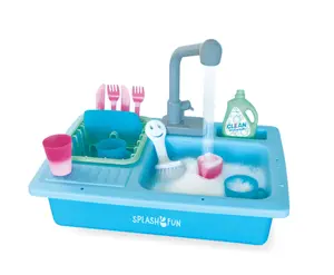 SPLASHFUN Wash-up Kitchen Sink Play Set with Running Water Pretend Play Kitchen Toy Set with Working Faucet and Color Changing Play Cups and Accessories.