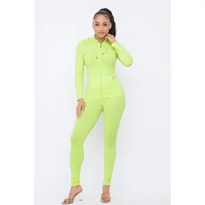Neon Lime Hoodie Jacket And Leggings Set