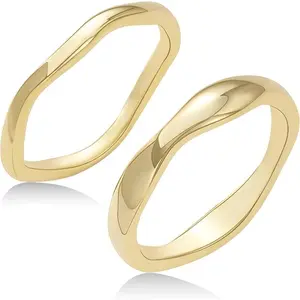 Fimewon 18K Gold Plated Stackable Ring Set Non Tarnish Dainty Wave Design for Women Simple Trendy Fashion Jewelry Perfect for Party Birthday Present,valentines gifts for girlfriend,engagement rings,accessories for women Elegant Elegant Glittering