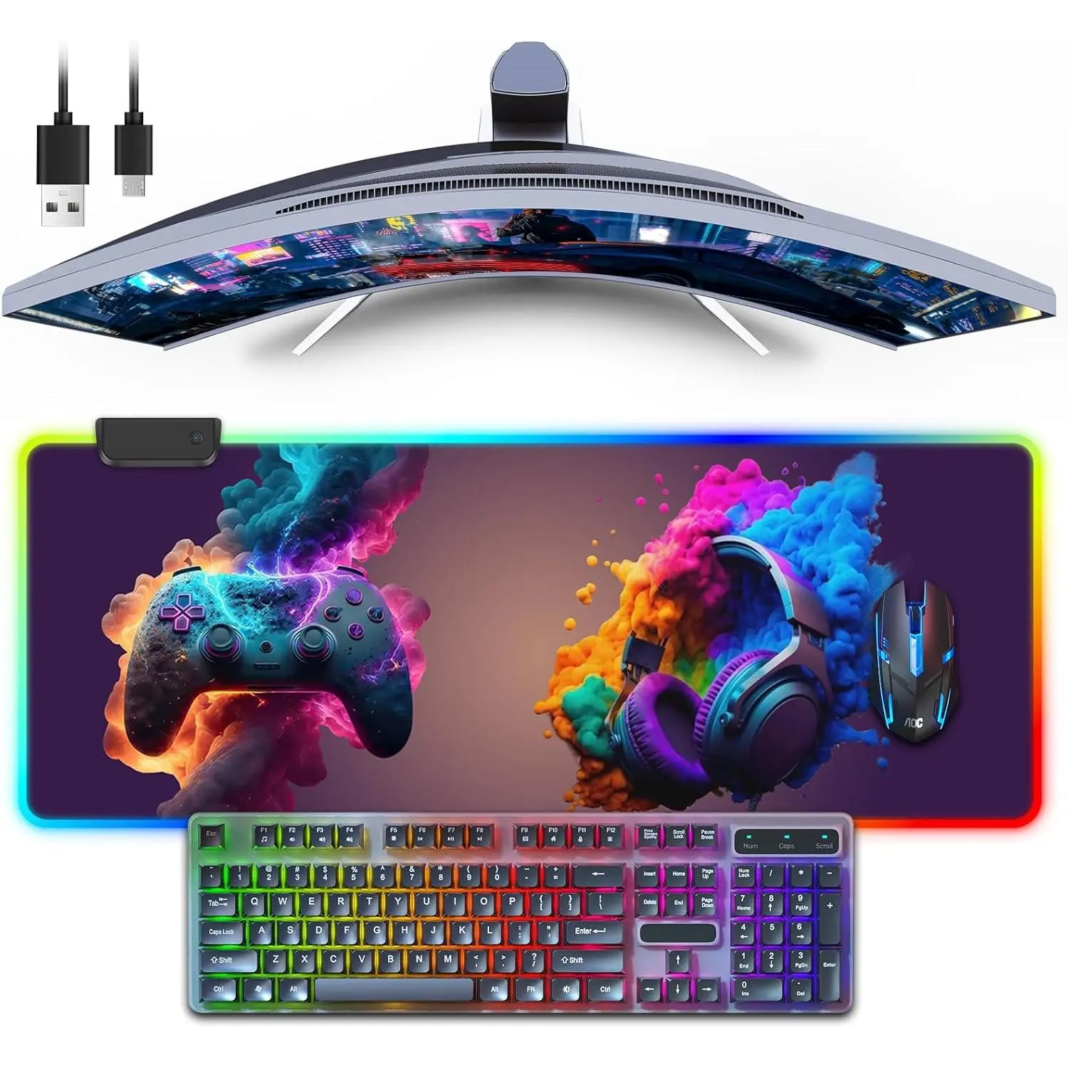 RGB Gaming  Pad, Large Mousepad with LED Light 13 Light Modes Touch Control Extended Soft Computer Keyboard Mat Pad, Desk Mat with Non-Slip Rubber Base for MacBook Laptop(31.5X11.8,  Handle)