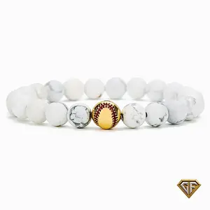 White Turquoise Baseball Bracelet, Boys Baseball Jewelry, Adjustable Baseball Season Bracelet, Baseball Playoffs,